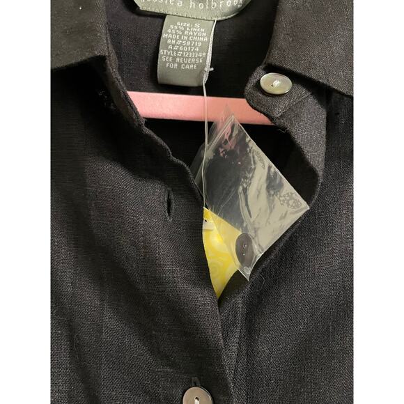 Jessica Holbrook Black Linen Blend Shirt Dress Small NWT - Picture 7 of 9